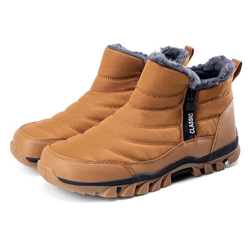 Winter Cotton Shoes For Men, High-Waisted Double-Zip Snow Boots, Waterproof And Non-Slip Dad Shoes, Velvet, Warm And Thickeneded, Middle-Aged And Elderly Shoes - Image 1