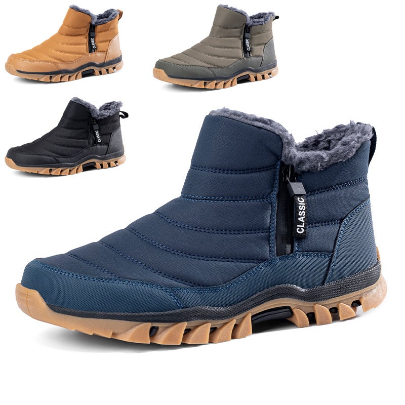 Winter Cotton Shoes For Men, High-Waisted Double-Zip Snow Boots, Waterproof And Non-Slip Dad Shoes, Velvet, Warm And Thickeneded, Middle-Aged And Elderly Shoes - Image 3