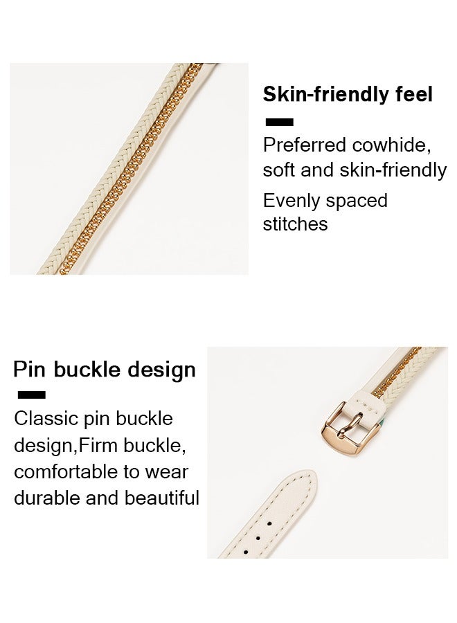 OLYSON Braided Leather Strap Compatible for Apple Watch Band 42mm 41mm 40mm 38mm Women,Genuine Leather Double Tour Designed, Slim Band for iWatch Bands Series 10 9 8 SE 7 6 5 4 3 2 1 - off white - Image 3