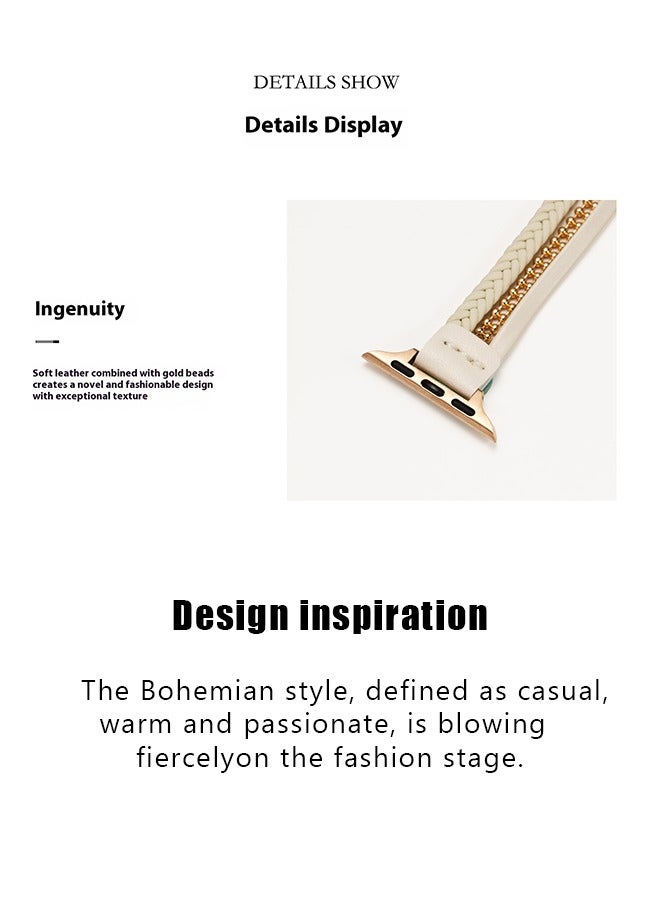 OLYSON Braided Leather Strap Compatible for Apple Watch Band 42mm 41mm 40mm 38mm Women,Genuine Leather Double Tour Designed, Slim Band for iWatch Bands Series 10 9 8 SE 7 6 5 4 3 2 1 - off white - Image 4