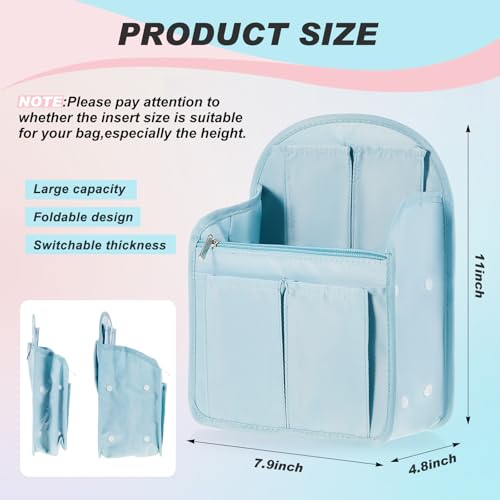 Dansydaisy 11 x 78 x 47 Inch Mini Backpack Organizer Insert Waterproof Purse Insert Nylon Bag Organizer with Many Pockets for Men and Women Fits Small BackpacksLight Blue - Image 3