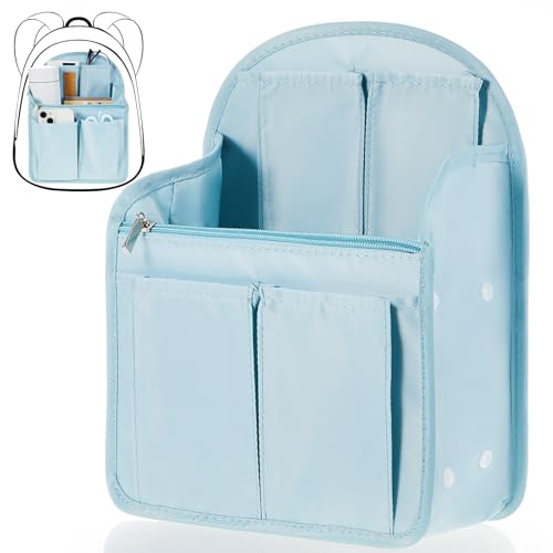 Dansydaisy 11 x 78 x 47 Inch Mini Backpack Organizer Insert Waterproof Purse Insert Nylon Bag Organizer with Many Pockets for Men and Women Fits Small BackpacksLight Blue - Image 1