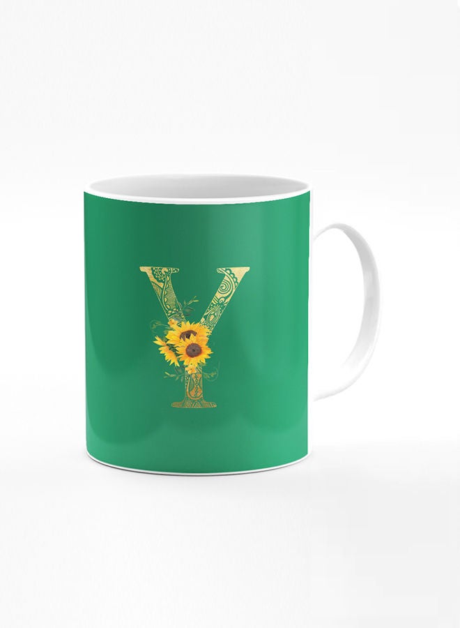 Stylizedd Designer Printed Coffee Mug 11oz Ceramic Personalised Gift Mugs Cup Custom Monogram Initial Letter Floral Pattern Alphabet Y (Dark Spring Green)  - Image 1
