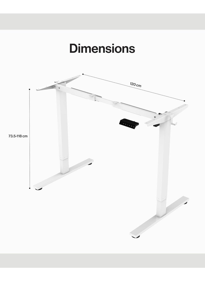 NAVODESK Navodesk Lite Electric Height Adjustable Standing Desk, Compact Motorized Sit-Stand Desk with T-Frame, 70kg Load Capacity, 120–180cm Extendable Frame, Desk Hook, White, Quick Assembly, Ideal for Home Office, Students & Small Spaces, White | ND-F2LT-WT  - Image 2