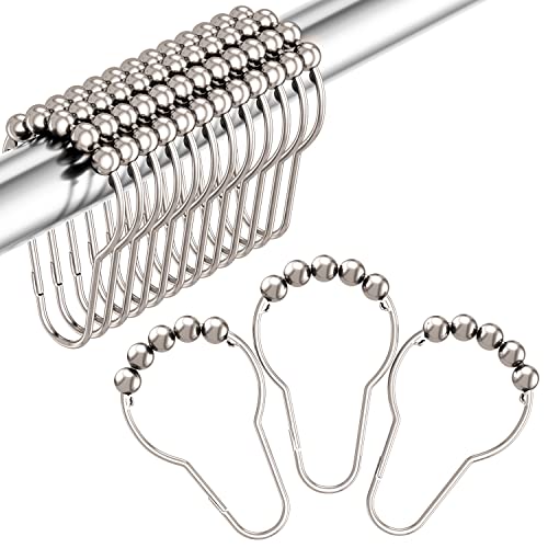 Amazer Rustproof Stainless Steel Shower Curtain Rings Hooks, Set of 12-Polished Nickel - Image 1