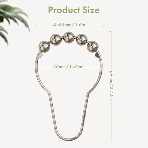 Amazer Rustproof Stainless Steel Shower Curtain Rings Hooks, Set of 12-Polished Nickel - Image 3