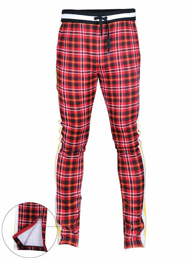 SCREENSHOT Mens Urbanwear Premium Slim Fit Urban Track Suit - Athletic Street Jogger Bottom with Side Taping Sportswear, P11957-red/Plaid, M - Image 3