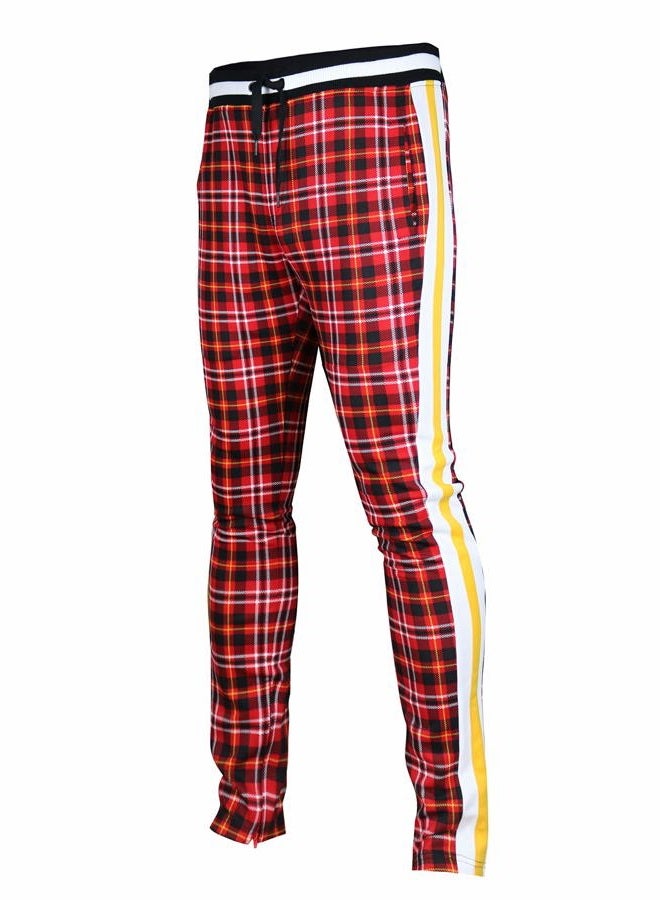 SCREENSHOT Mens Urbanwear Premium Slim Fit Urban Track Suit - Athletic Street Jogger Bottom with Side Taping Sportswear, P11957-red/Plaid, M - Image 1
