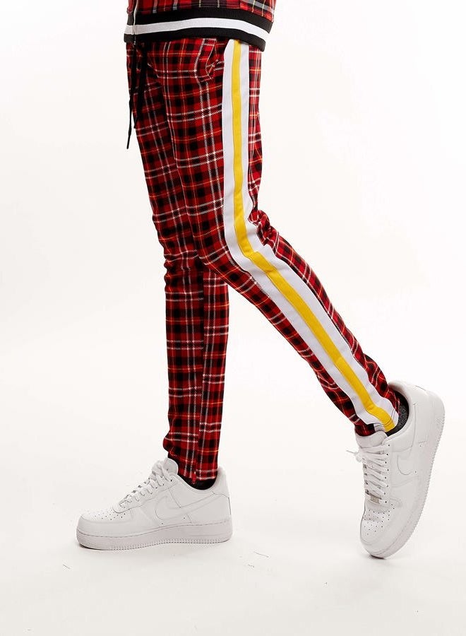 SCREENSHOT Mens Urbanwear Premium Slim Fit Urban Track Suit - Athletic Street Jogger Bottom with Side Taping Sportswear, P11957-red/Plaid, M - Image 2