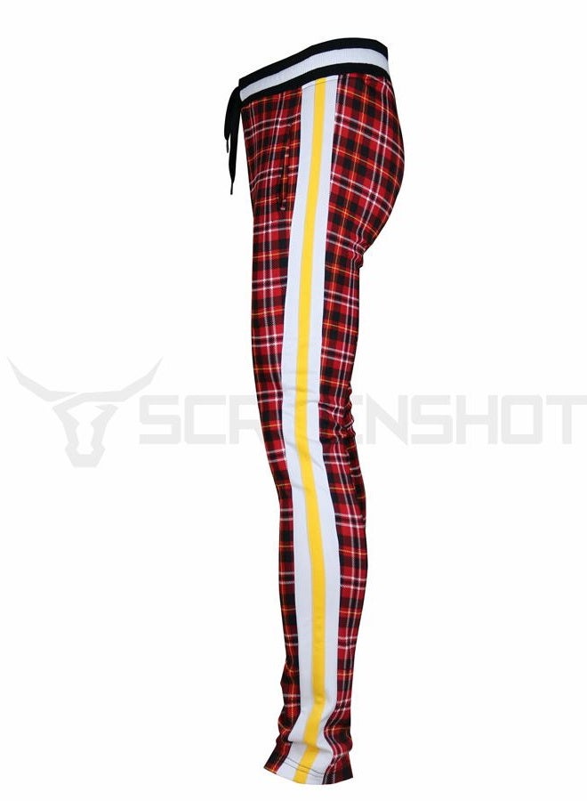 SCREENSHOT Mens Urbanwear Premium Slim Fit Urban Track Suit - Athletic Street Jogger Bottom with Side Taping Sportswear, P11957-red/Plaid, M - Image 5