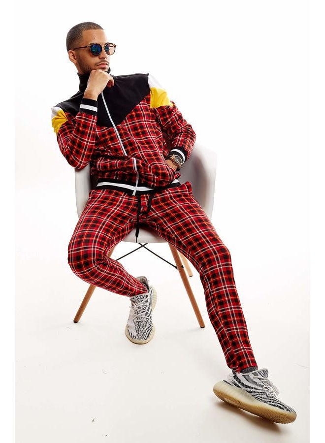 SCREENSHOT Mens Urbanwear Premium Slim Fit Urban Track Suit - Athletic Street Jogger Bottom with Side Taping Sportswear, P11957-red/Plaid, M - Image 4
