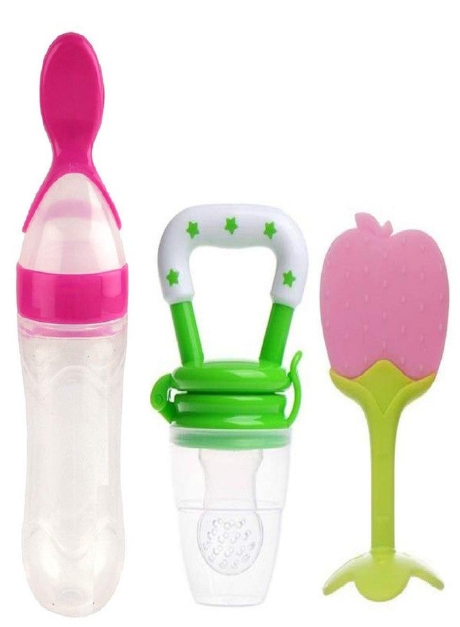 Lappu Baby Rice Paste Milk Bottle Food Feeder & Baby Fruit Nibbler & Silicone Teether (Combo Saver Pack) (Multicolor_4) - Image 1