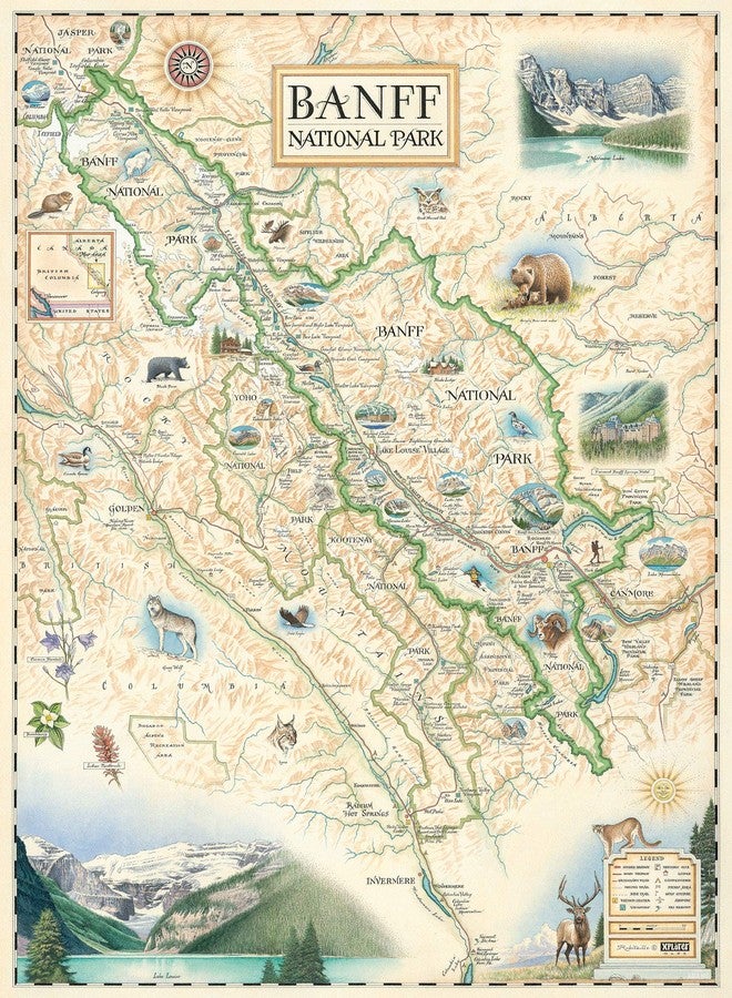 Xplorer Maps Banff National Park Map Poster - 18x24 Vintage-Style Lithographic Print with Soy-Based Inks - Unique Gift for Travelers, Teachers, History Buffs - Made in USA Wall Art - Image 1