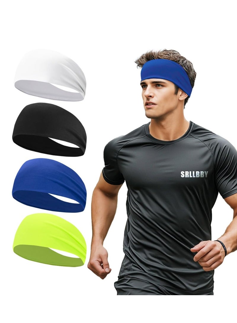 Chabeia Sport Sweatbands for Men and Womem, 4 Pack, Summer Workout Headbands, Sweat Wicking Double-Layer Hairbands for Running - Image 1