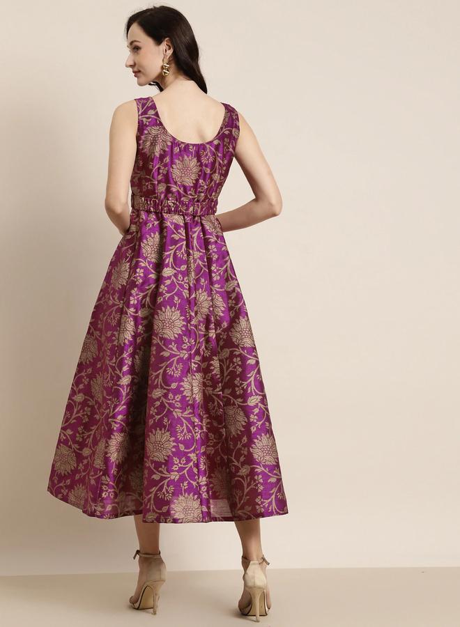 SASSAFRAS Jacquard Floral Print Self Belt Maxi Dress - Image 3