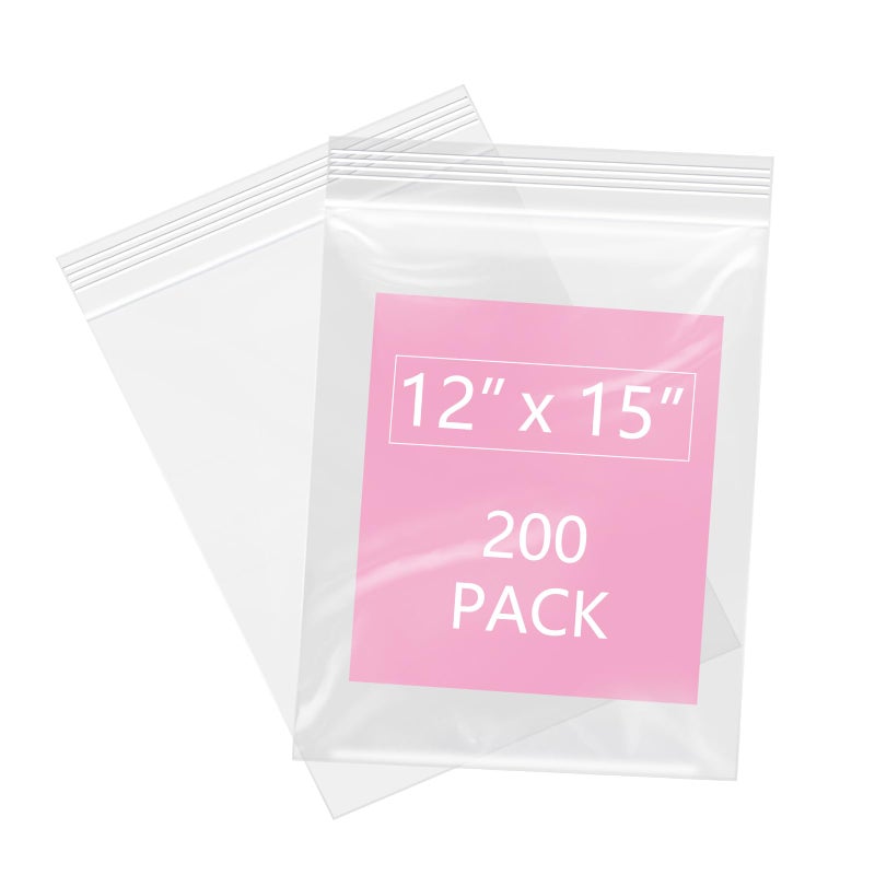 iMailer 200 Pcs 12 x 15 Large Plastic Zip Poly Bags Clear Zip Storage Bag for Clothing TShirts Pants