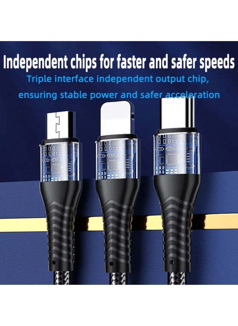 الذاكرة السريعة 3 في 1 USB شحن سريع وكابلات متعددة آيفون أندرويد نوع C أسود  - Image 2