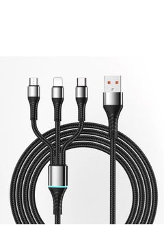 3 في 1 USB شحن سريع وكابلات متعددة آيفون أندرويد نوع C أسود