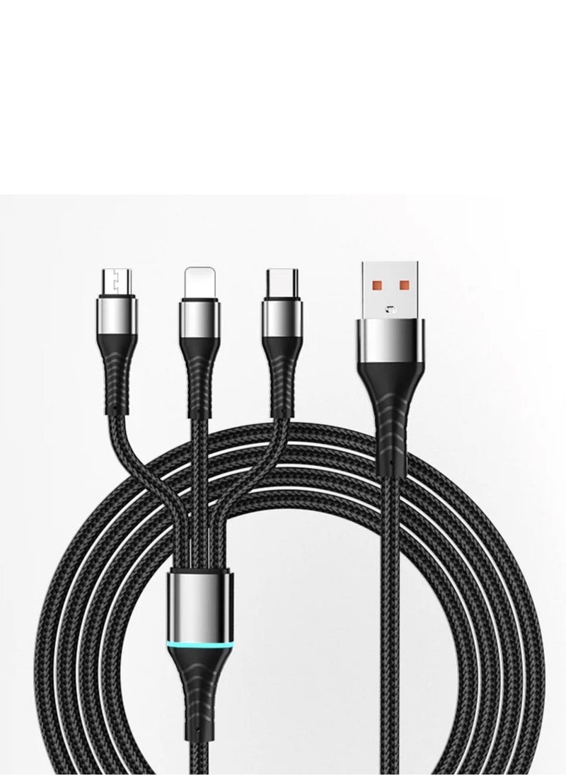الذاكرة السريعة 3 في 1 USB شحن سريع وكابلات متعددة آيفون أندرويد نوع C أسود  - Image 1