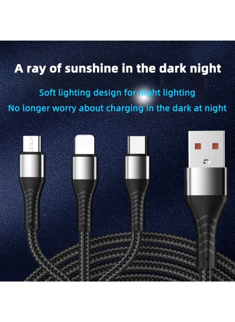 الذاكرة السريعة 3 في 1 USB شحن سريع وكابلات متعددة آيفون أندرويد نوع C أسود  - Image 3