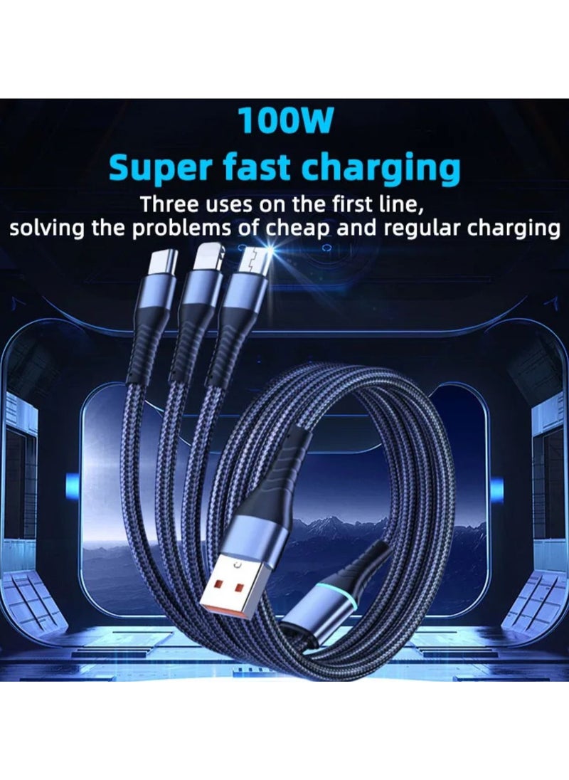الذاكرة السريعة 3 في 1 USB شحن سريع وكابلات متعددة آيفون أندرويد نوع C أسود  - Image 5