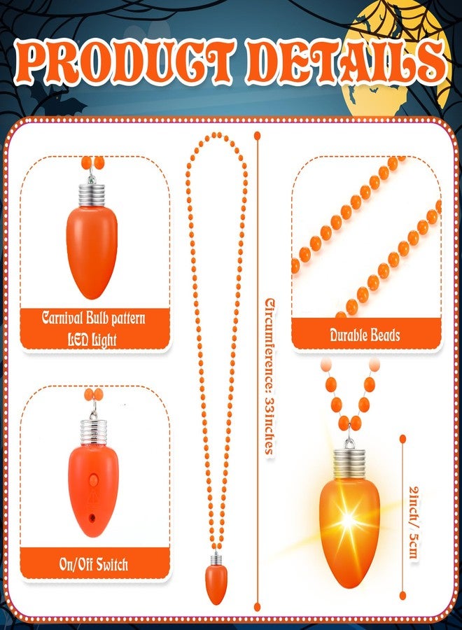 Ferreve 12 Pcs Halloween Light Up Bead Necklaces Bulk, LED Glow Bulb Party Lanyard Necklace for Halloween Trick or Treat, Costume Parties, Party Favors, Mardi Gras - Image 3