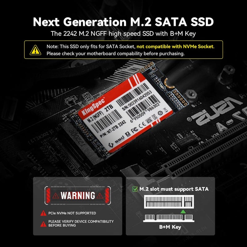 KingSpec NT Seriese 1TB M.2 2242 SATA SSD - Not Compatible with NVMe Socket, Sata3 6Gb/s Internal Solid State Drive, for Ultrabook & Laptop & Desktop - Image 2