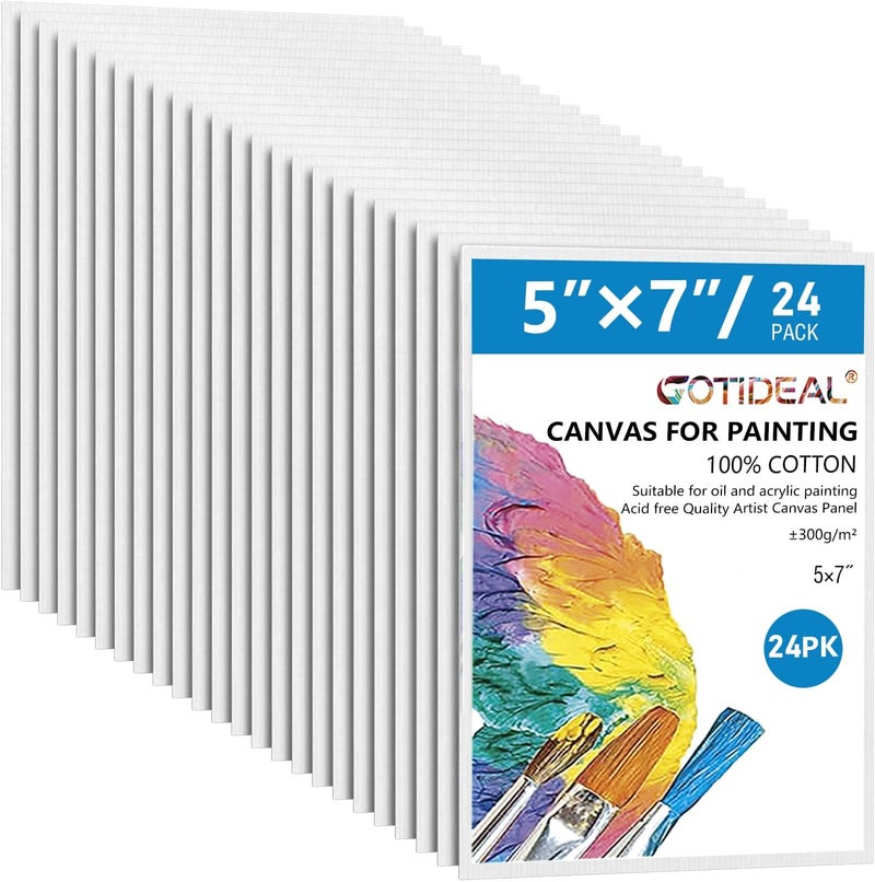 GOTIDEAL Canvases for Painting, 5x7 inch of 24, Professional Primed White Blank Flat Canvas Panels- 100% Cotton Artist Canvas Boards for Acrylics Painting, Oil Watercolor Tempera - Image 1