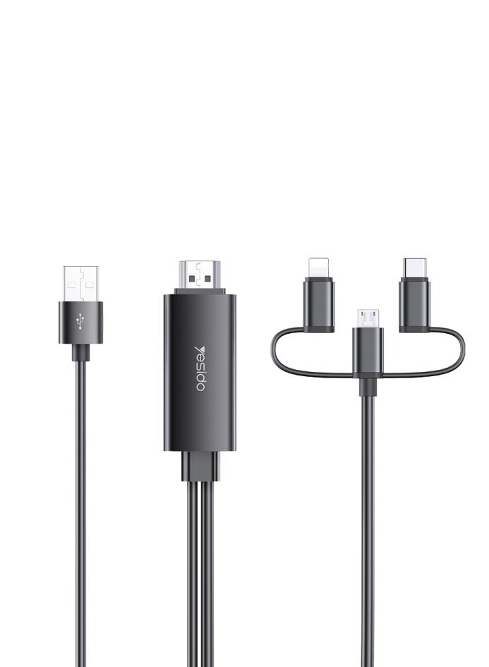 Yesido 3 In 1 Hdmi Cable For Lightning - Micro - Type-C - Black - Image 4