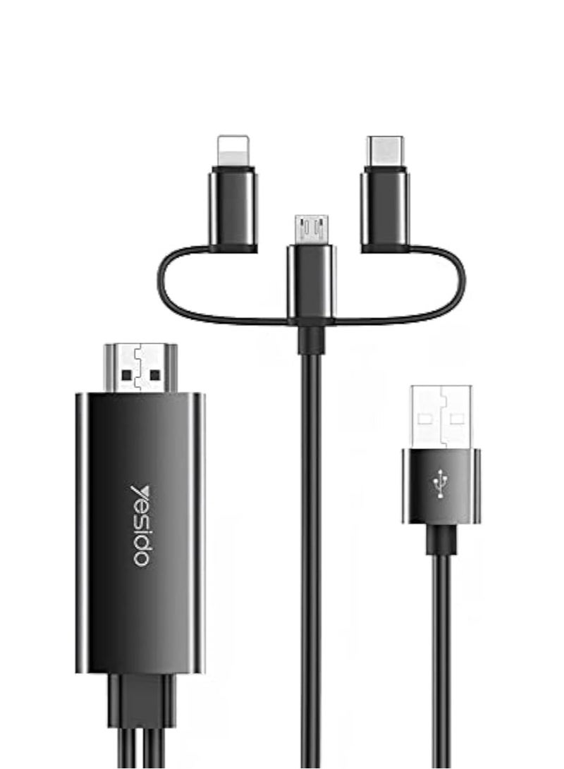 Yesido 3 In 1 Hdmi Cable For Lightning - Micro - Type-C - Black - Image 1