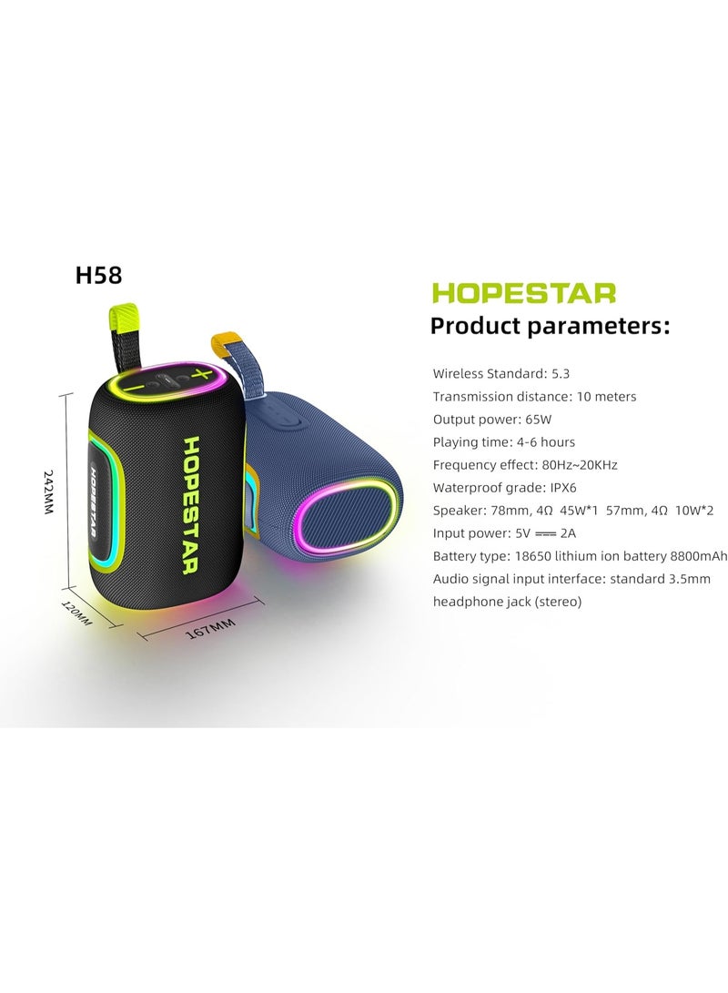 HopeStar H58 65W Powerful Sound Bluetooth Speaker with RGB Lights | 8000mAh Battery, 6H Playtime, IPX6 Waterproof, TWS Pairing u0026 EQ Modes for Outdoor Parties, Home, and Travel - Image 4