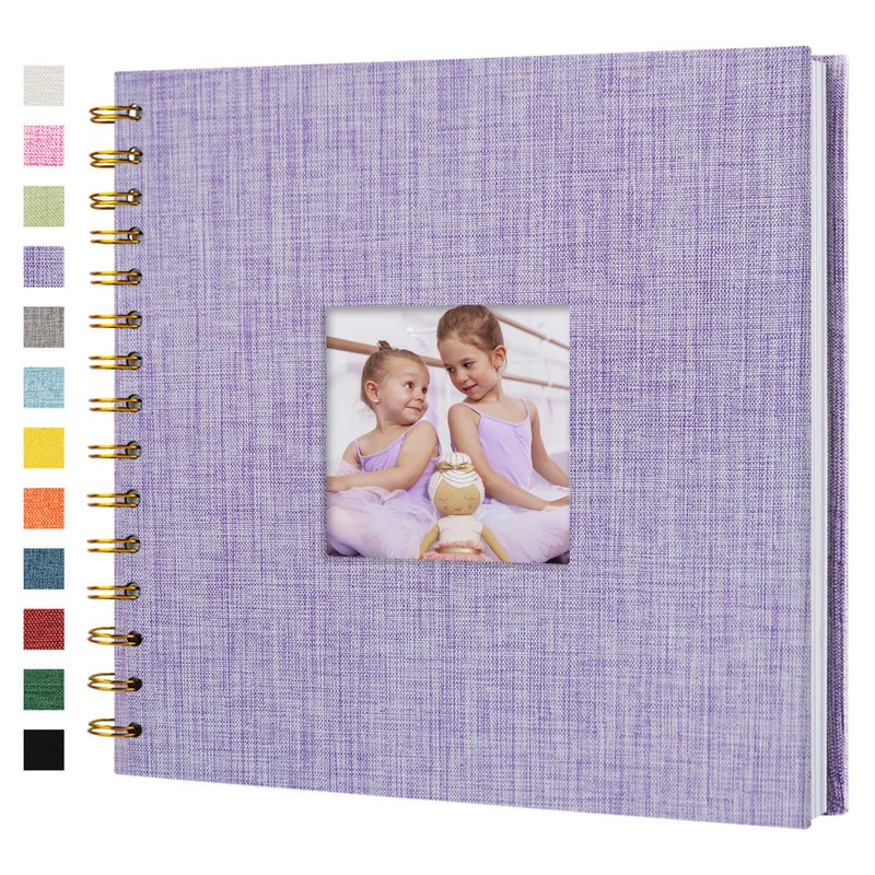 Hiwhy Scrapbook Photo Album Linen Cover, 8 x 8 Inch Hardcover Kraft White Pages Memory Book, for Travel Wedding Guest Book Christmas Baby Shower (20 Sheets/ 40 Pages,Purple) - Image 1
