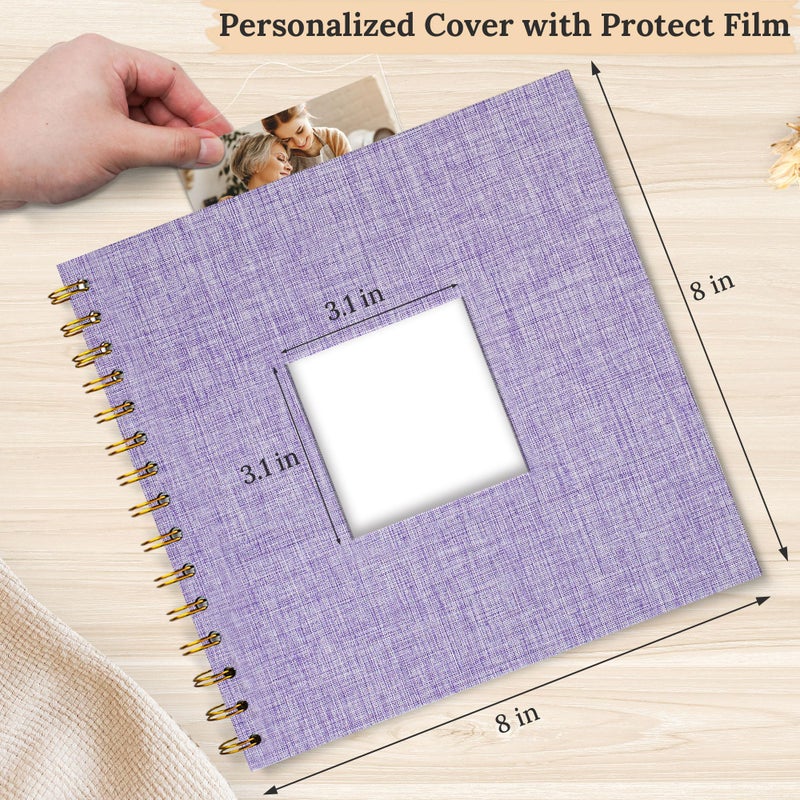 Hiwhy Scrapbook Photo Album Linen Cover, 8 x 8 Inch Hardcover Kraft White Pages Memory Book, for Travel Wedding Guest Book Christmas Baby Shower (20 Sheets/ 40 Pages,Purple) - Image 2