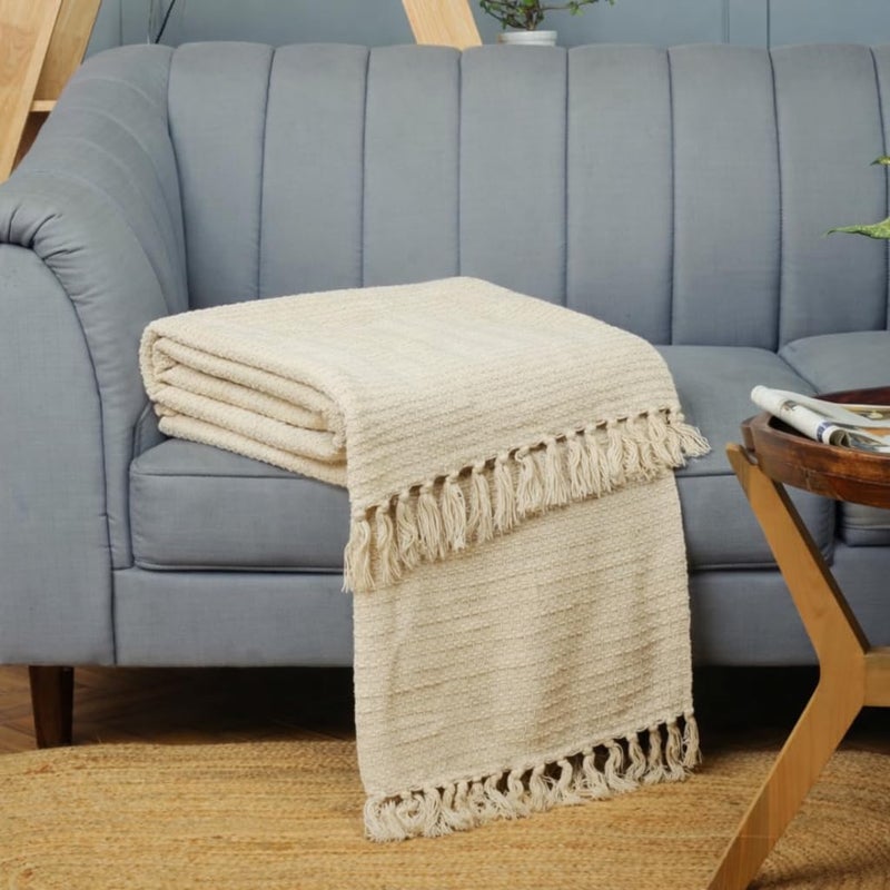 Blue Strip بطانية وافل ��طنية 100% باللون الأزرق المخطط للأريكة، السرير وغرفة المعيشة – بطانية قطنية ناعمة، خفيفة الوزن، تسمح بمرور الهواء (152 × 127 سم) - Image 2