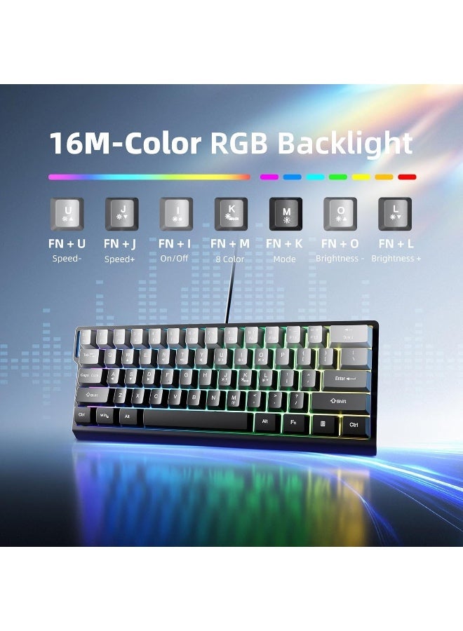 لوحة مفاتيح ألعاب سلكية عامة بنسبة 60%، بإضاءة RGB خلفية، تصميم مدمج صغير مكون من 61 مفتاحًا، مناسبة لأجهزة الكمبيوتر واللابتوب، تصميم مريح للاستخدام الطويل - Image 2