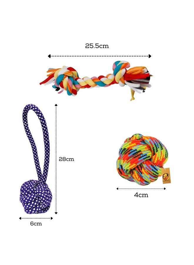 مجموعة ألعاب مضغ الحبل القطني للكلاب 3 في 1 للكلاب الصغيرة والجراء (عقدتان + كرة قطنية + حبل مقبض) لعبة مضغ قطنية معقودة للكلاب للعب وتنظيف الأسنان والتدريب (قد يختلف اللون) - Image 3