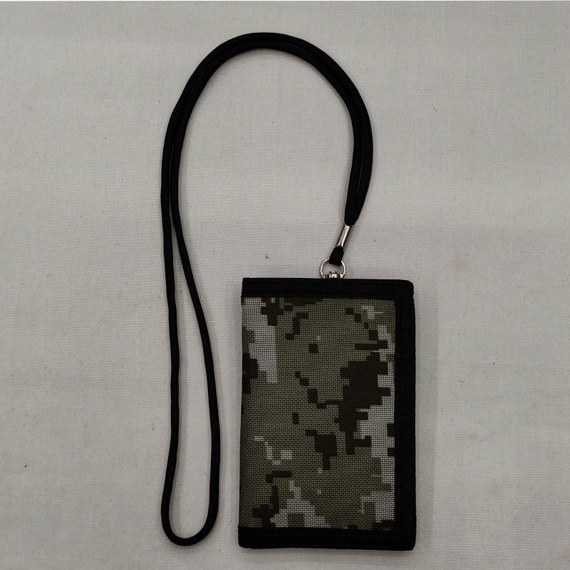 Camouflage Student Wallet Neck Strap Mens Zip Pouch Digital light gray