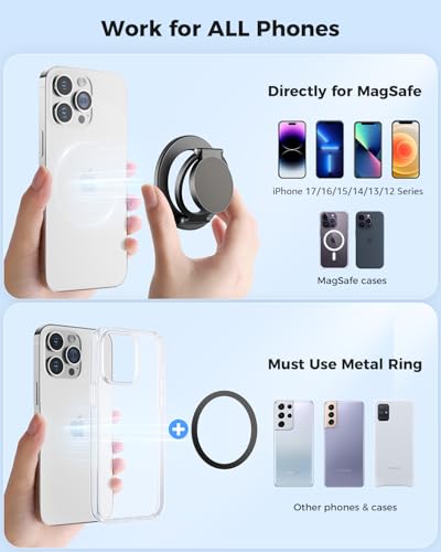 SUPERONE Magnetic Ring Holder for MagSafe Dual-Side Magnetics, Removable Gym Phone Grip with Kickstand for iPhone 17/16/15/14/13/12/ Series MagSafe Case All Phones Compatible with Magnetic Car Mount - Image 5