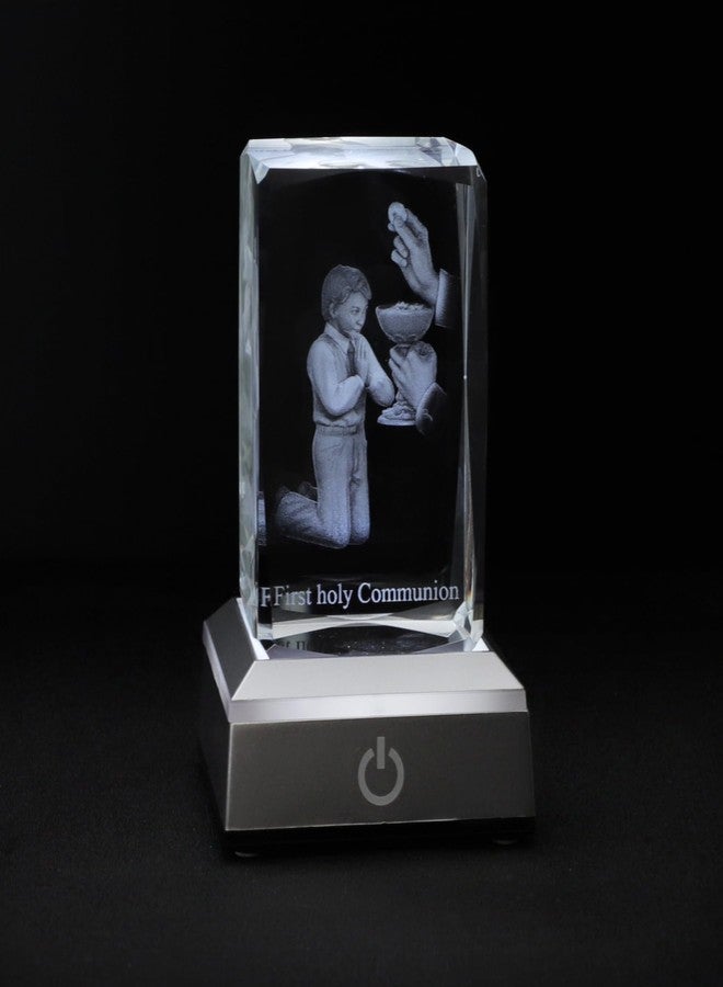 KOMI First Communion Gifts for Boys, 3D Crystal Statue with LED Light Base, Catholic Religious Gifts for Kids with Gifts Box, Night Light for Bedroom, Christian Catholic Home Decor - Image 2