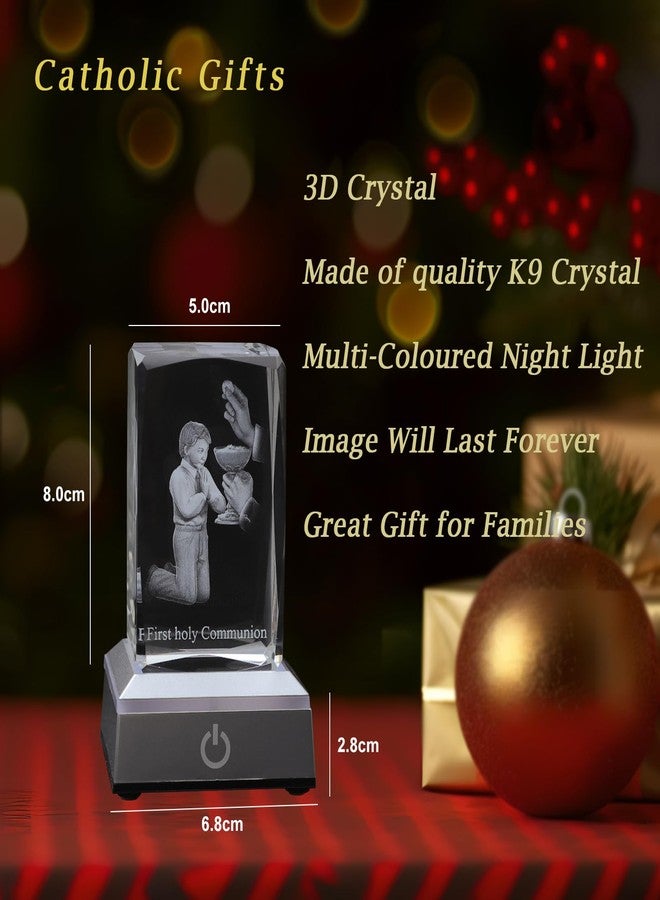 KOMI First Communion Gifts for Boys, 3D Crystal Statue with LED Light Base, Catholic Religious Gifts for Kids with Gifts Box, Night Light for Bedroom, Christian Catholic Home Decor - Image 4