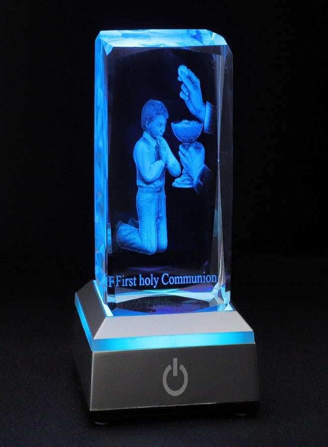 KOMI First Communion Gifts for Boys, 3D Crystal Statue with LED Light Base, Catholic Religious Gifts for Kids with Gifts Box, Night Light for Bedroom, Christian Catholic Home Decor - Image 1