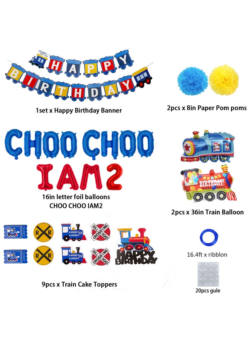 Train 2nd Birthday Party Decorations 2 Year Old Boy Choo Choo Im Two Balloons Happy Birthday Banner for Chugga Chugga Two Two Railroad Party Decorations 2nd Birthday Party Supplies - Image 2