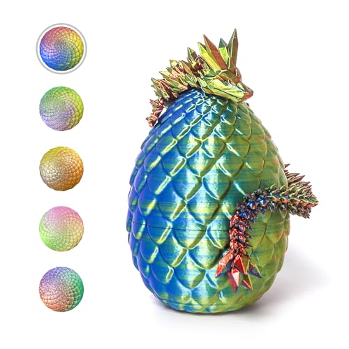 Flavery 3D Printed Dragon in Egg Flexible Crystal Dragon Inside Colorful Fidget Toy Birthday Gift Desk Pet Figure Easter Basket Stuffers 12 Dragon Gold Red Blue - Image 5
