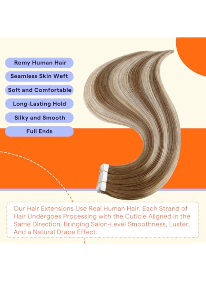 Fshine Full Shine Tape in Hair Extensions 20 Inch Tape Extensions for Women Color 6 Fading to 6 Brown and 60 Platinum Blonde 50 Gram Seamless Human Hair Extensions Tape Ins 20 PCS Add Length - Image 3