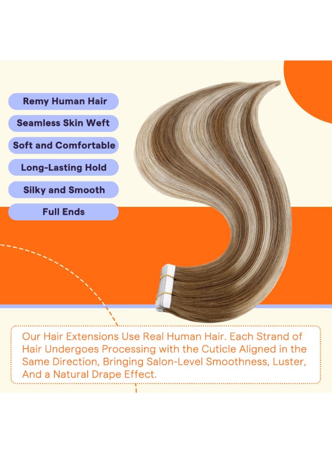 Fshine Full Shine Tape in Hair Extensions 20 Inch Tape Extensions for Women Color 6 Fading to 6 Brown and 60 Platinum Blonde 50 Gram Seamless Human Hair Extensions Tape Ins 20 PCS Add Length - Image 4