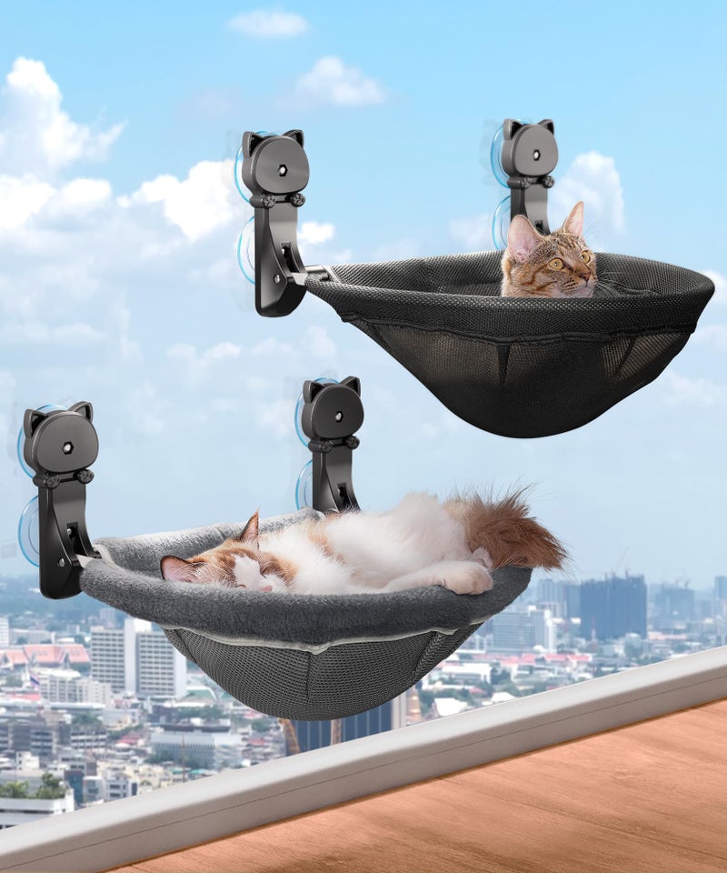 JUNSPOW 2 Pack Cordless Cat Window Perches, Cat Hammock with Sunken Design, Foldable and Stable Cat Beds, Breathable Window Hammock for Cats to Contemp - Image 1