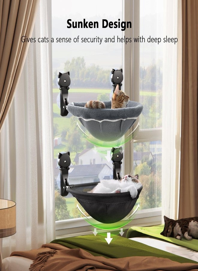 JUNSPOW 2 Pack Cordless Cat Window Perches, Cat Hammock with Sunken Design, Foldable and Stable Cat Beds, Breathable Window Hammock for Cats to Contemp - Image 2