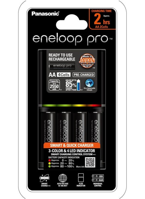 Eneloop Pro Charger With Pack Of 4 Aa 2550Mah Rechargeable Batteries,K-KJ55HCC40T