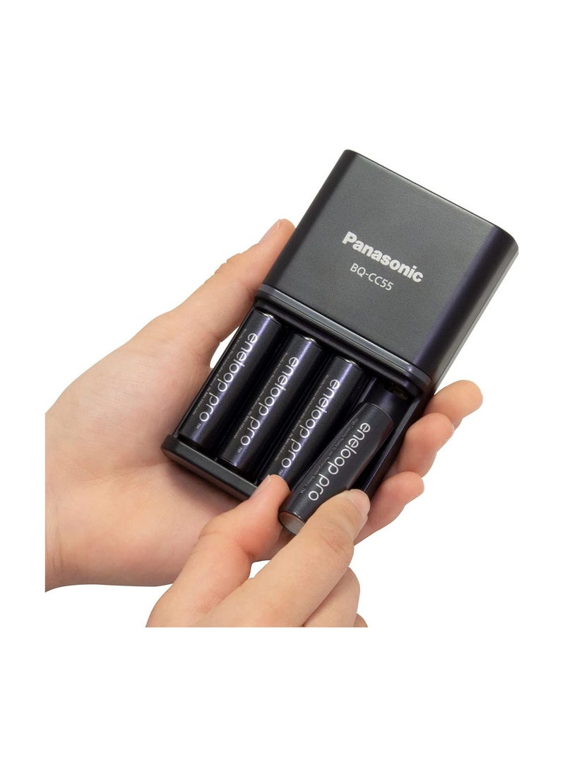 Panasonic - Eneloop Pro Charger With Pack Of 4 Aa 2550Mah Rechargeable Batteries,K-KJ55HCC40T - Image 1
