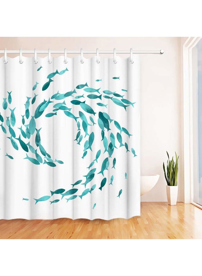 RnnJoile Teal Fish Shower Curtains Set Ocean Creatures Bathroom Decor Creative Aqua Curtain for Bath Fabric Sea Ocean Shower Curtain with Hooks Turquoise 72x72inch - Image 2